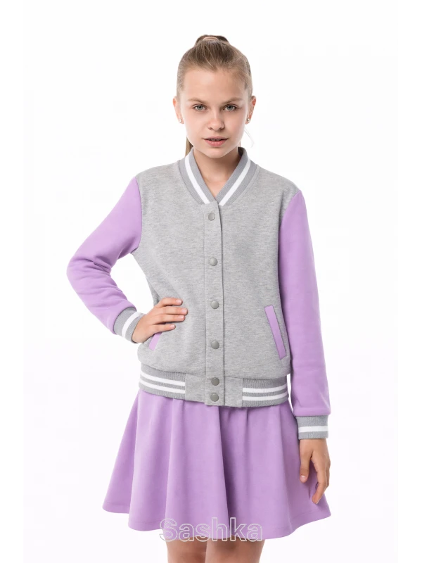 Бомбер для дівчинки Sashka трикотажный (двунитка) сіро-бузковий, розмір 98-182